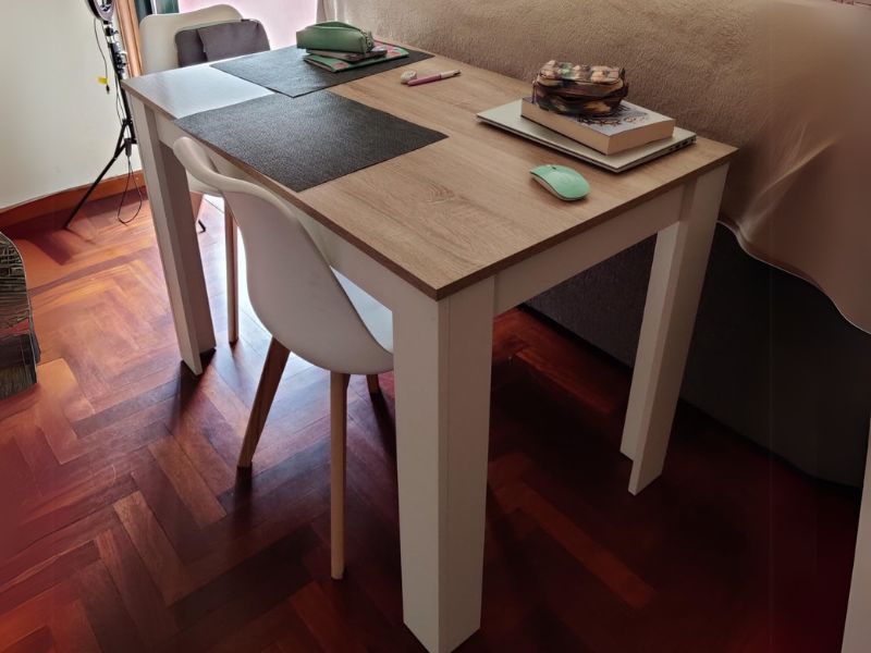 Foto de cliente de Mesa de cocina Cloe fija auxiliar roble y blanco 78x109x67 cm