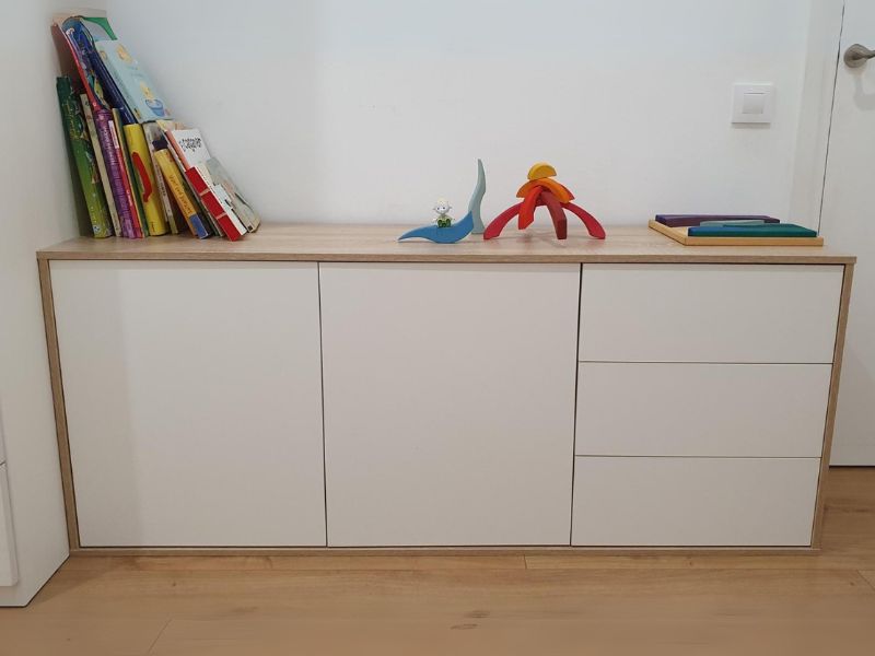 Foto de cliente de Conjunto Muebles Salón Brooklyn Roble Canadian y Blanco Artik