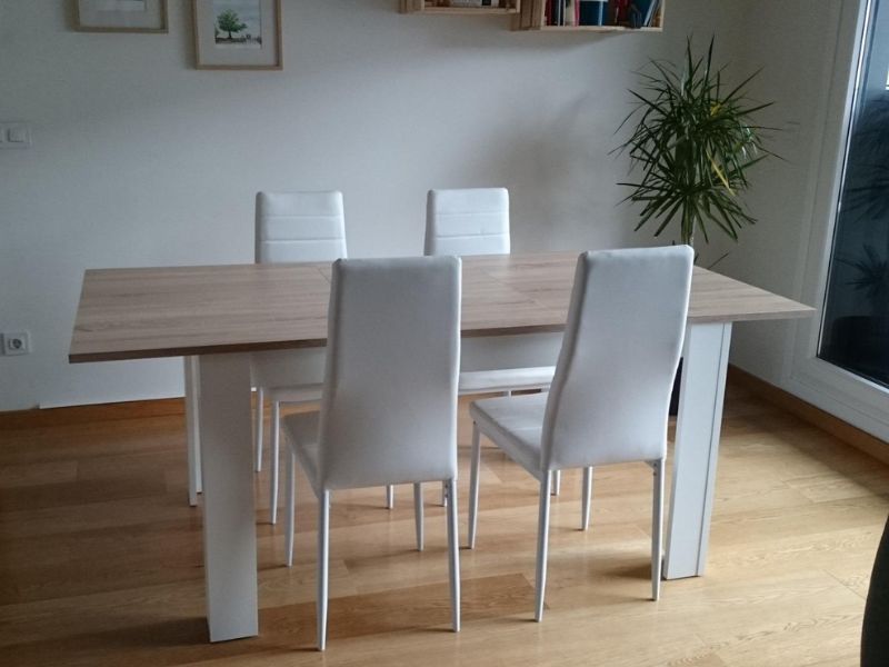 Foto de cliente de Mesa De Comedor Kendra Extensible Color Blanco Artik Y Roble Canadian 140-190x90 cm