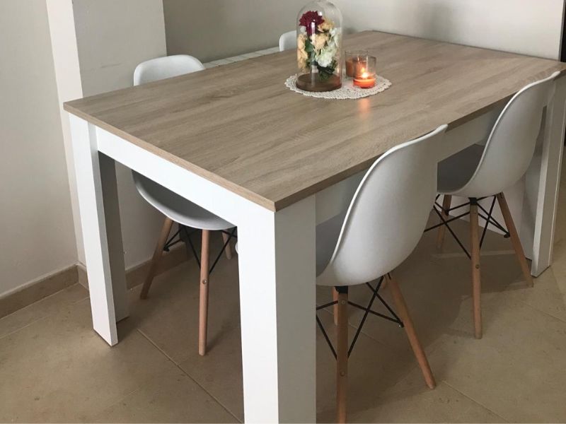 Foto de cliente de Mesa De Comedor Kendra Extensible Color Blanco Artik Y Roble Canadian 140-190x90 cm