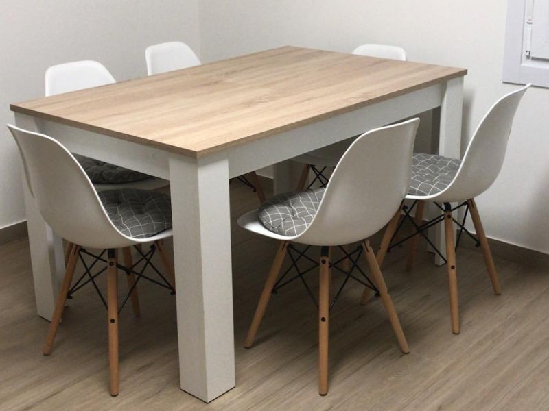 Foto de cliente de Mesa De Comedor Kendra Extensible Color Blanco Artik Y Roble Canadian 140-190x90 cm