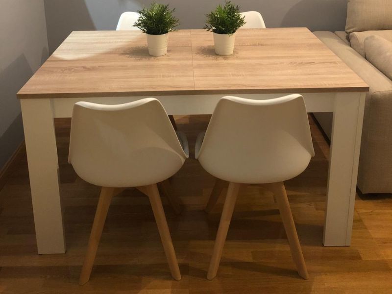 Foto de cliente de Pack Mesa con 4 Sillas Estilo Nórdico Color Blanco y Roble Canadian