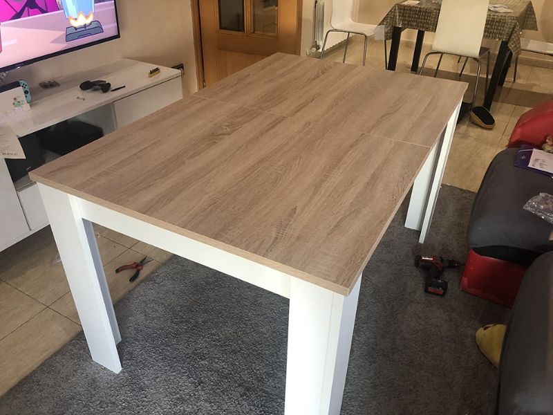 Foto de cliente de Mesa De Comedor Kendra Extensible Color Blanco Artik Y Roble Canadian 140-190x90 cm