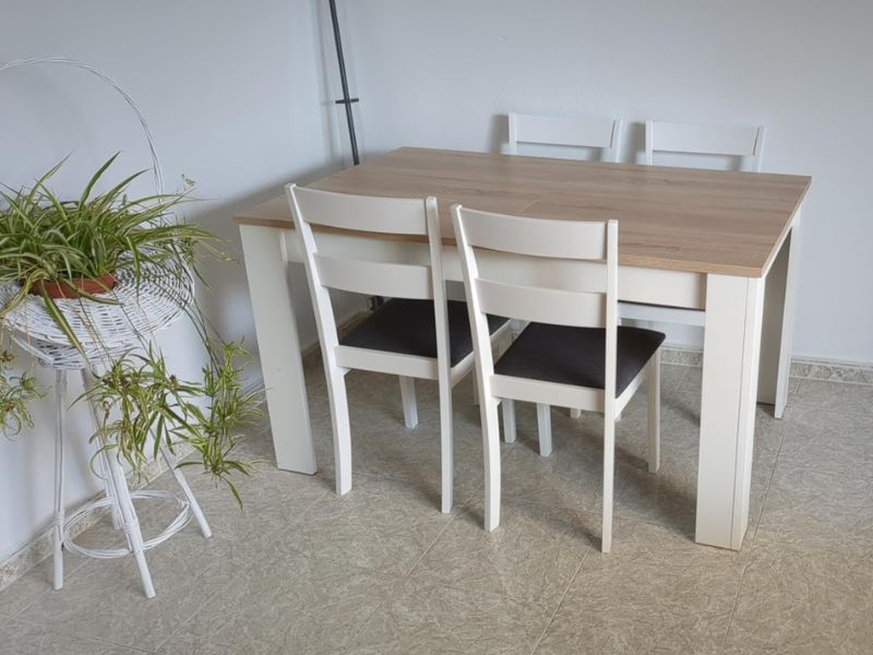 Foto de cliente de Mesa De Comedor Kendra Extensible Color Blanco Artik Y Roble Canadian 140-190x90 cm