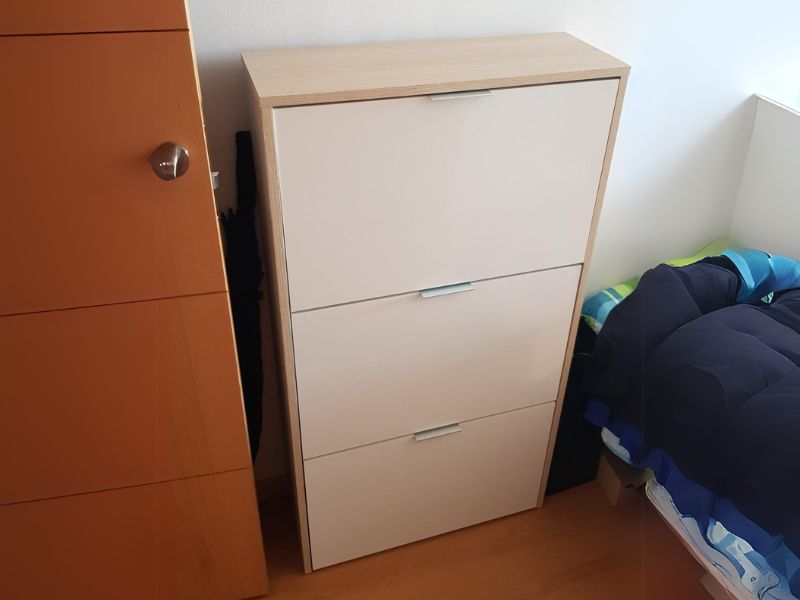 Foto de cliente de Mueble Zapatero Recibidor 3 Puertas Color Roble Y Blanco Brillo 60 cm
