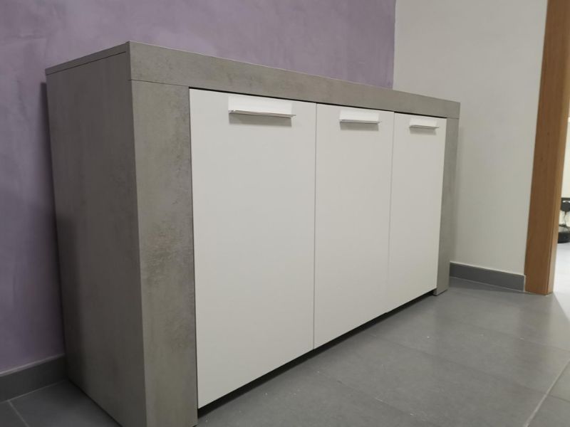Foto de cliente de Aparador Salón Comedor Estilo Industrial Con 3 Puertas Color Gris Cemento Y Blanco 144 cm