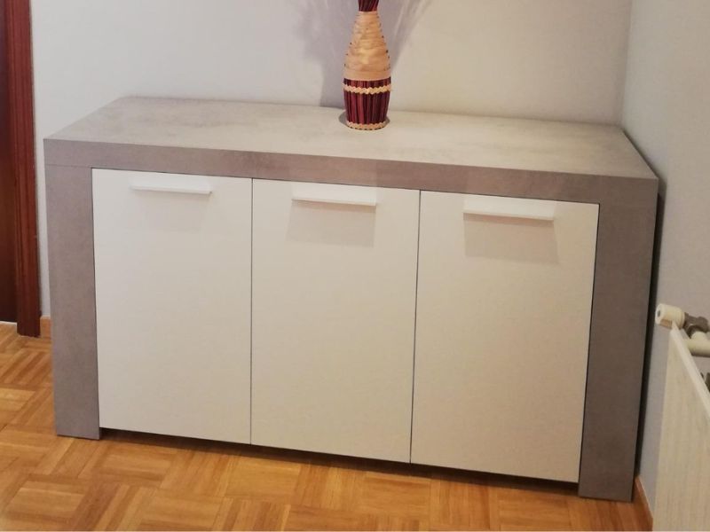 Foto de cliente de Aparador Salón Comedor Estilo Industrial Con 3 Puertas Color Gris Cemento Y Blanco 144 cm