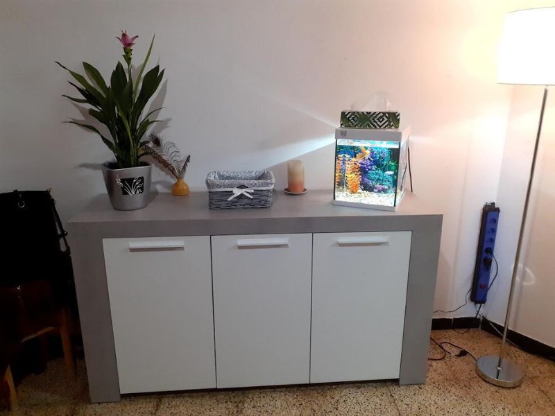 Foto de cliente de Aparador Salón Comedor Estilo Industrial Con 3 Puertas Color Gris Cemento Y Blanco 144 cm