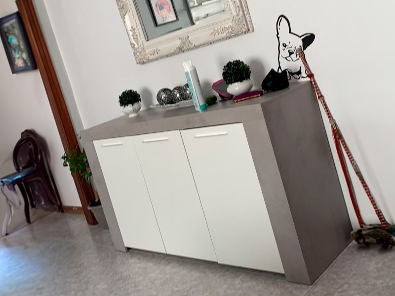 Foto de cliente de Aparador Salón Comedor Estilo Industrial Con 3 Puertas Color Gris Cemento Y Blanco 144 cm