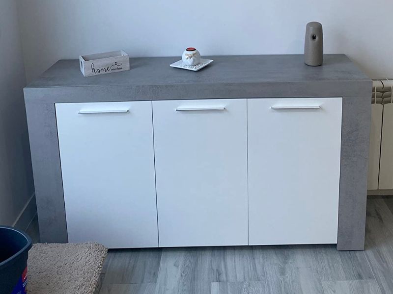 Foto de cliente de Aparador Salón Comedor Estilo Industrial Con 3 Puertas Color Gris Cemento Y Blanco 144 cm