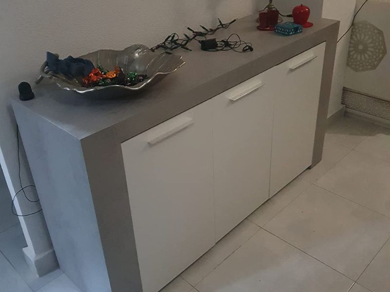 Foto de cliente de Aparador Salón Comedor Estilo Industrial Con 3 Puertas Color Gris Cemento Y Blanco 144 cm