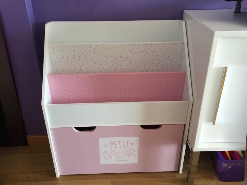 Foto de cliente de Mueble Infantil Librería Infantil con 1 Cajón en Blanco y Rosa 63x70x30 cm