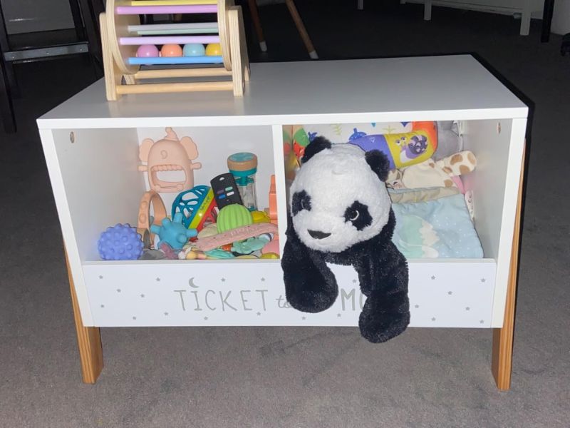 Foto de cliente de Mueble Infantil Baúl con 2 Compartimentos Color Blanco y Roble Claro 60x40x30 cm