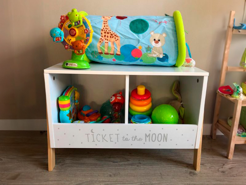 Foto de cliente de Mueble Infantil Baúl con 2 Compartimentos Color Blanco y Roble Claro 60x40x30 cm