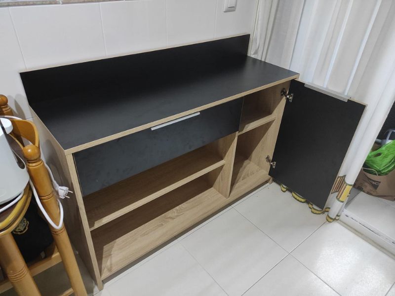 Foto de cliente de Mueble auxiliar microondas roble y negro 123x85 cm