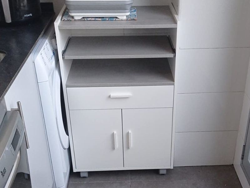 Foto de cliente de Mueble Auxiliar Microondas Con Ruedas Color Blanco 59x92x40 cm