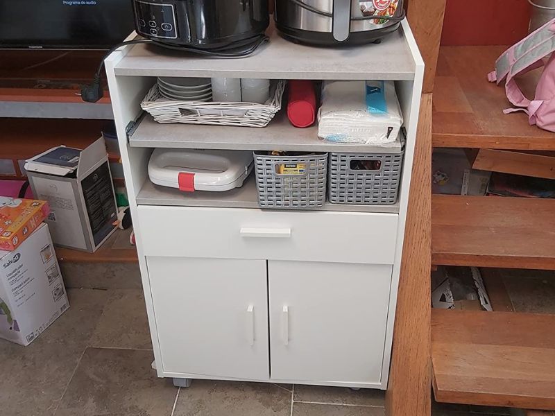 Foto de cliente de Mueble Auxiliar Microondas Con Ruedas Color Blanco 59x92x40 cm