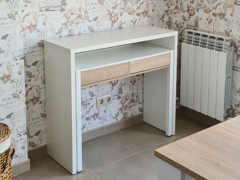 Foto de cliente de Pack para salón mueble mesa de centro y escritorio roble y blanco
