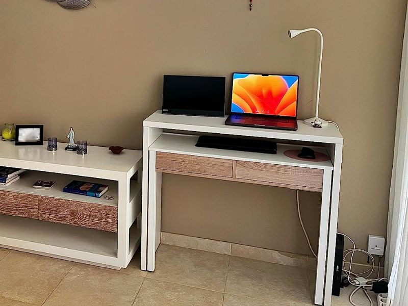 Foto de cliente de Pack para salón mueble mesa de centro y escritorio roble y blanco