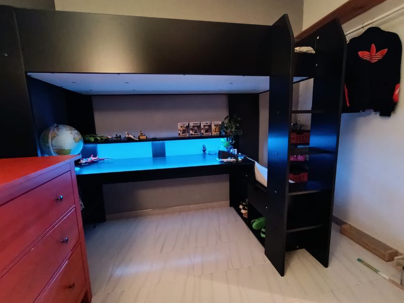 Foto de cliente de Cama Alta Game Juvenil Con Escritorio Color Negro Stipple 220x180x116 cm