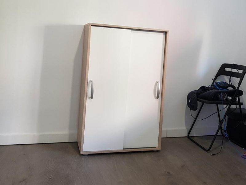 Foto de cliente de Zapatero 2 puertas correderas Blanco y Roble 68 cm