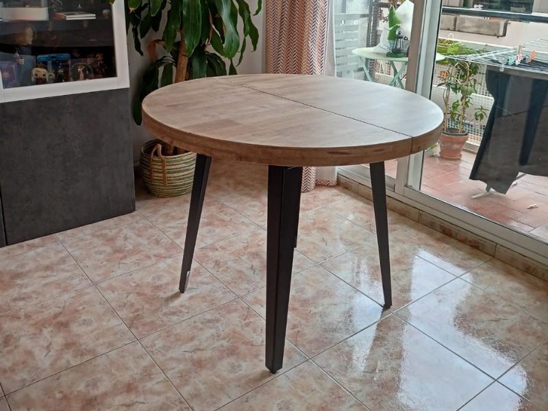 Foto de cliente de Mesa Comedor Redonda Extensible Berg Madera Color Roble Nordish y Negro 100-180x100 cm