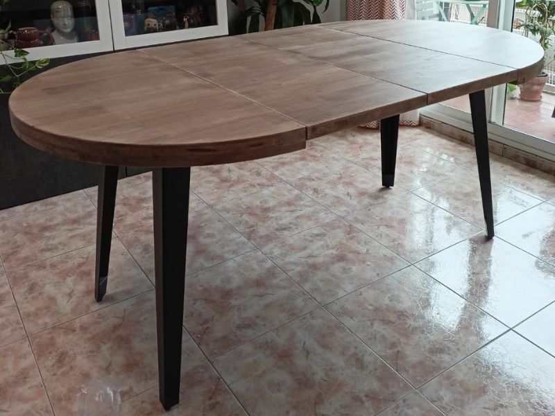 Foto de cliente de Mesa Comedor Redonda Extensible Berg Madera Color Roble Nordish y Negro 100-180x100 cm
