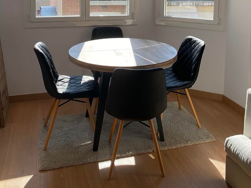 Foto de cliente de Mesa Comedor Redonda Extensible Berg Madera Color Roble Nordish y Negro 100-180x100 cm