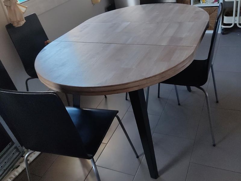 Foto de cliente de Mesa Comedor Redonda Extensible Berg Madera Color Roble Nordish y Negro 100-180x100 cm