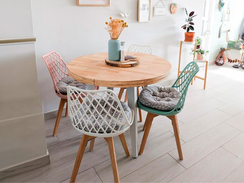 Foto de cliente de Mesa Comedor Redonda Extensible Berg Madera Color Roble Nordish y Blanco 100-180x100 cm