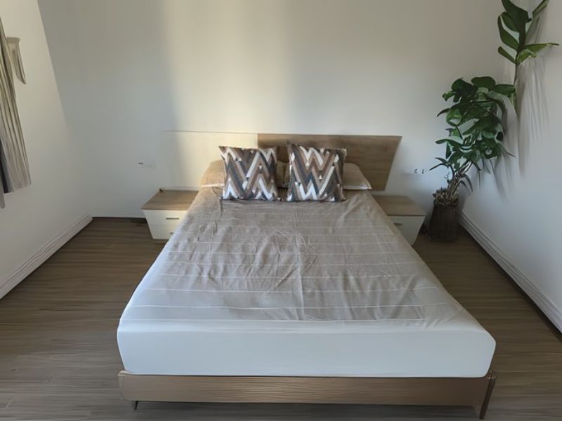 Foto de cliente de Cabecero de Cama con Mesita Pack Couple Diseño Moderno Blanco Mate Y Sahara 309 cm