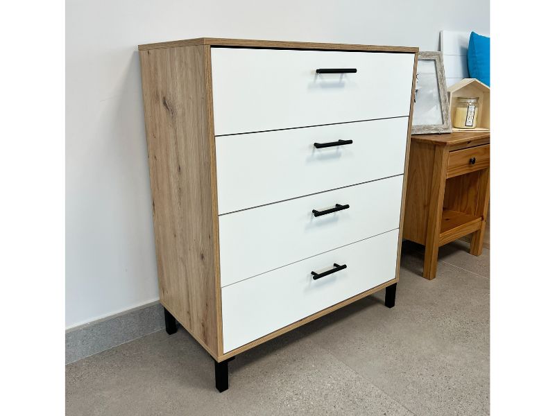 Foto de cliente de Cómoda de 4 Cajones Lúmina en Blanco Artik y Roble Nodi 78x94 cm