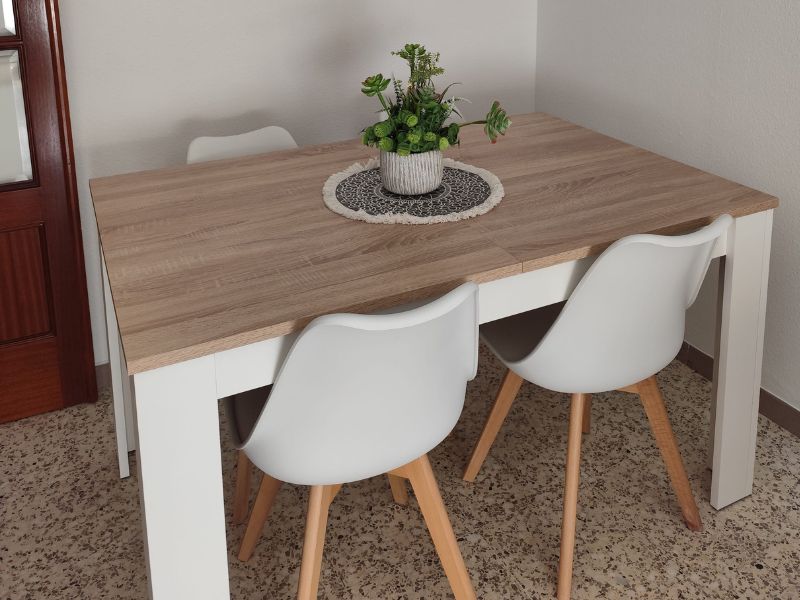 Foto de cliente de Mesa De Comedor Kendra Extensible Color Blanco Artik Y Roble Canadian 140-190x90 cm