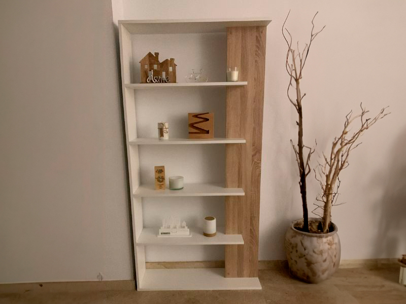 Foto de cliente de Estantería Alta Alida Estudio Oficina Color Roble Canadian y Blanco Artik 90x180x25 cm