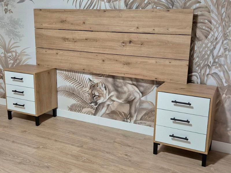 Foto de cliente de Cabecero con 2 Mesitas Lúmina en Blanco Artik y Roble Nodi 240 cm