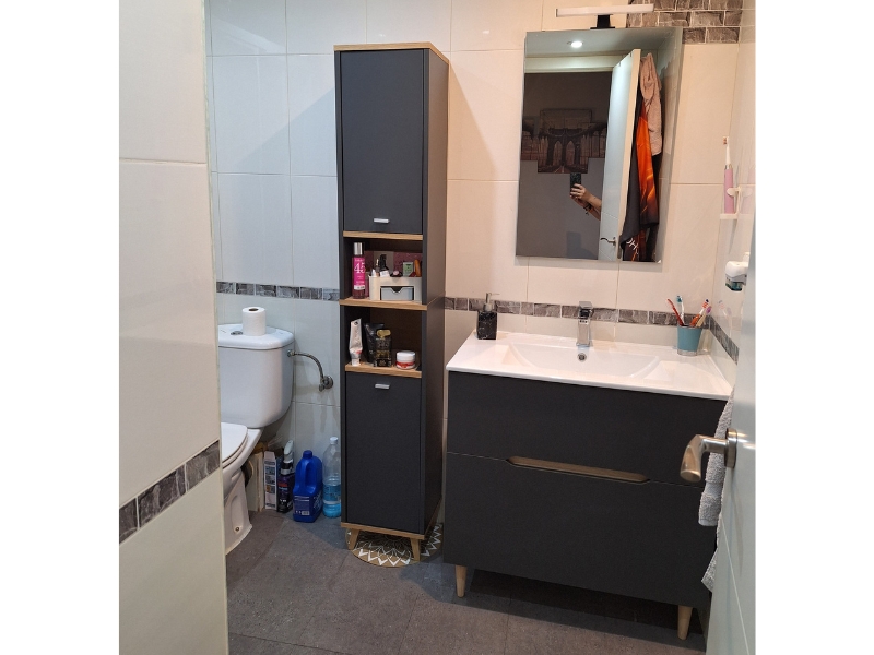 Foto de cliente de Mueble de Baño Pack Lotto Moderno Gris Antracita y Roble con Columna (Lavabo + Espejo)