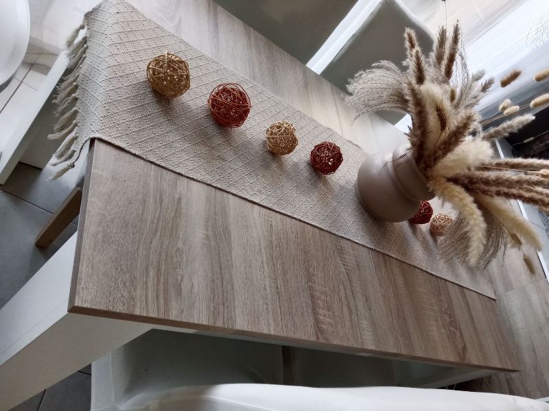 Foto de cliente de Mesa De Comedor Kendra Extensible Color Blanco Artik Y Roble Canadian 140-190x90 cm