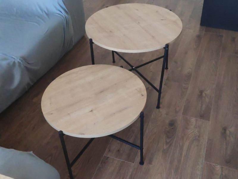 Foto de cliente de Mesas de Centro Redondas Rus 2 Unidades 65x50 cm y 55x40 cm Roble y Negro