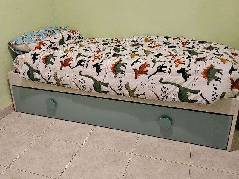 Foto de cliente de Habitación Juvenil Moderna Cama Nido con Armario y Estante Snuba Verde y Blanco 90x190 cm