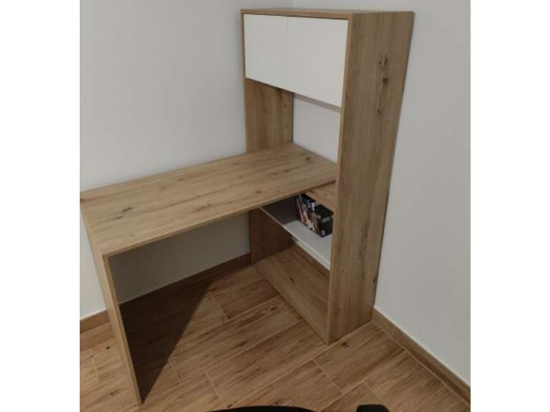 Foto de cliente de Mesa Escritorio con Estanteria en Roble nodi y Blanco Artik 112 cm