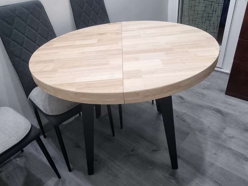Foto de cliente de Mesa Comedor Redonda Extensible Berg Madera Color Roble Nordish y Negro 100-180x100 cm