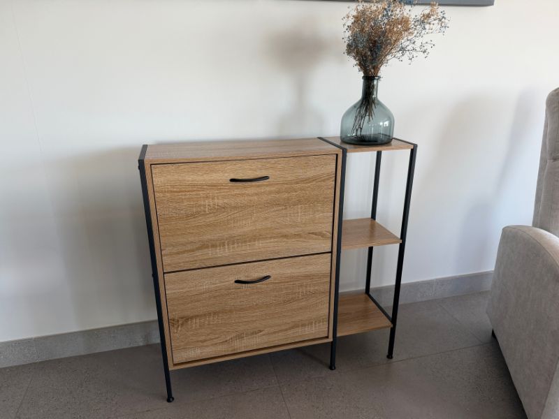 Foto de cliente de Mueble Zapatero Recibidor 2 Puertas Sticky Roble Cambrian y Negro 88 cm