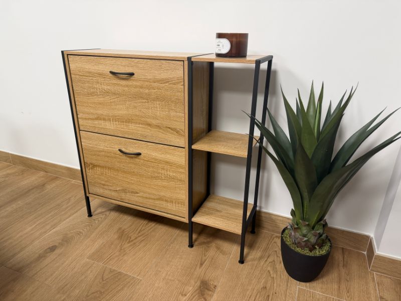 Foto de cliente de Mueble Zapatero Recibidor 2 Puertas Sticky Roble Cambrian y Negro 88 cm