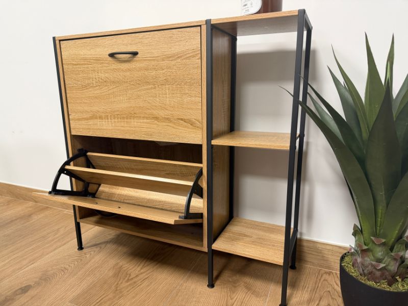 Foto de cliente de Mueble Zapatero Recibidor 2 Puertas Sticky Roble Cambrian y Negro 88 cm