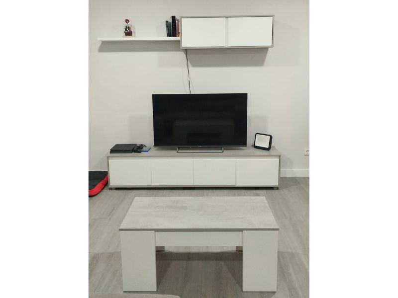 Foto de cliente de Mesa De Centro Salón Comedor Elevable Blanco Artik y Gris Cemento 100x50 cm