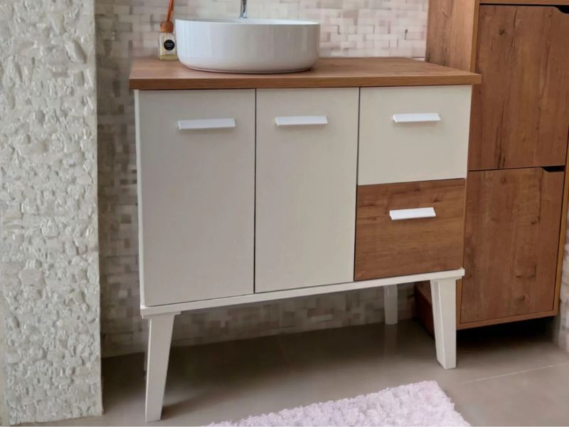 Foto de cliente de Mueble De Baño Con Patas Aqua Blanco Y Roble Gold (Lavabo Opcional) 82x92x50 cm