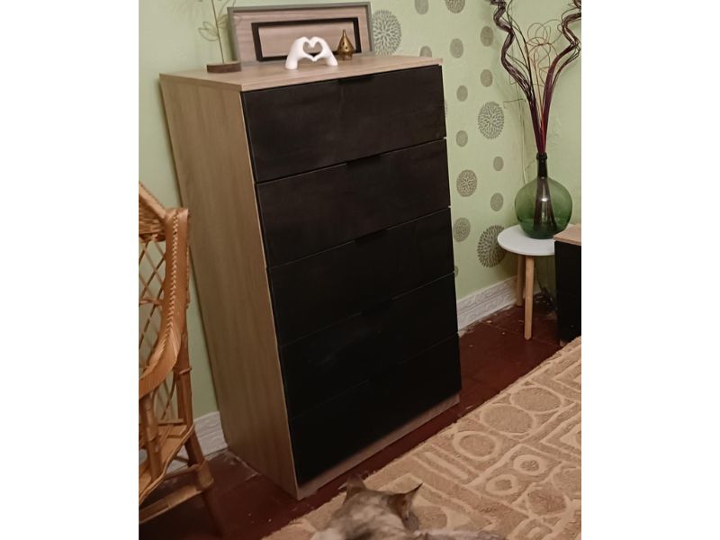 Foto de cliente de Cómoda De 5 Cajones Color Roble Canadian Y Óxido 60x110 cm