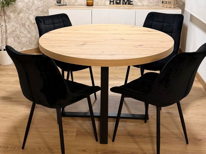Foto de cliente de Mesa Comedor Redonda Extensible Aduna Roble y Negro 110-158x110 cm