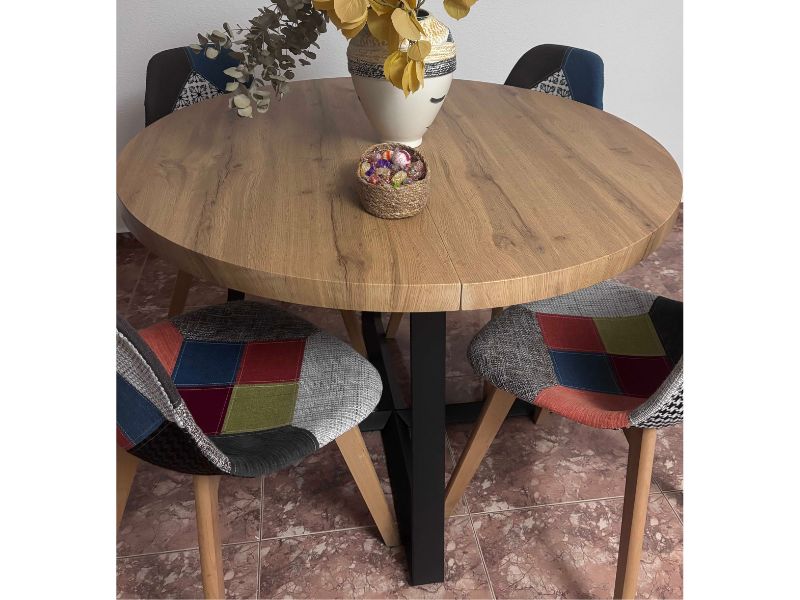 Foto de cliente de Mesa Comedor Redonda Extensible Berg Madera Color Roble Nordish y Negro 100-180x100 cm