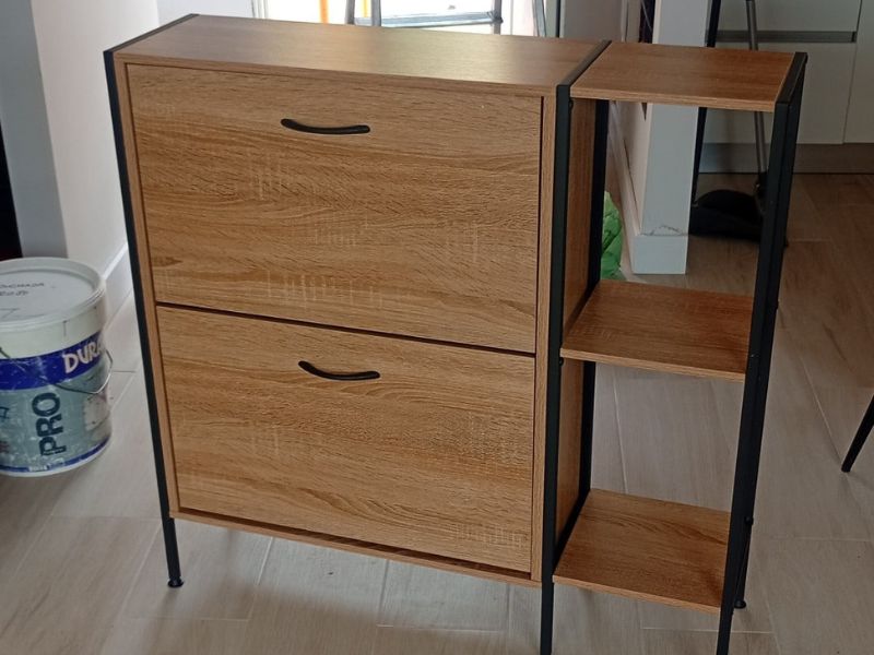 Foto de cliente de Mueble Zapatero Recibidor 2 Puertas Sticky Roble Cambrian y Negro 88 cm